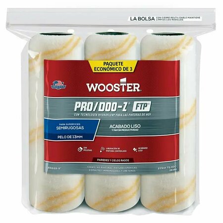 WOOSTER 9" Paint Roller Cover, 1/2" Nap Nap, Woven Fabric, 3 PK RR669